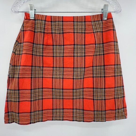 Nasty Gal Totally Clueless Check Skirt Orange Mini Women's US 2 NWT - Picture 2 of 9